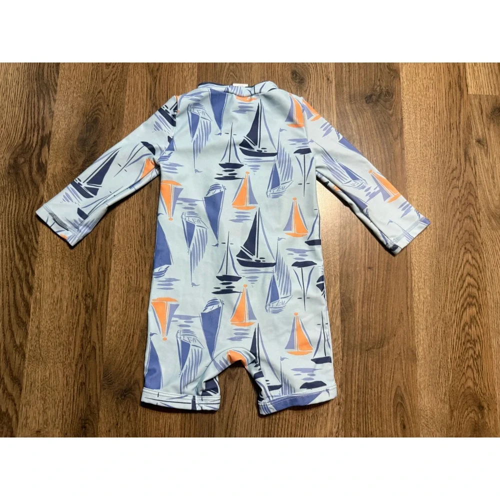 Carter's Just One You Romper Baby Size 9m Blue Sailboat Rash Guard Swimsuit